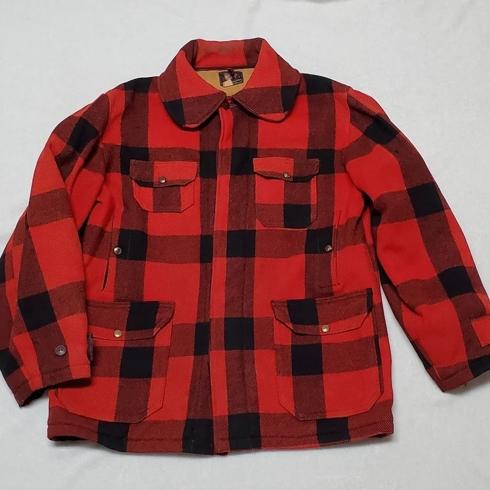 40s-50s Vintage Woolrich Woolen Mills Mackinaw Red Plaid Wool Hunting Jacket 42 - Picture 3 of 16